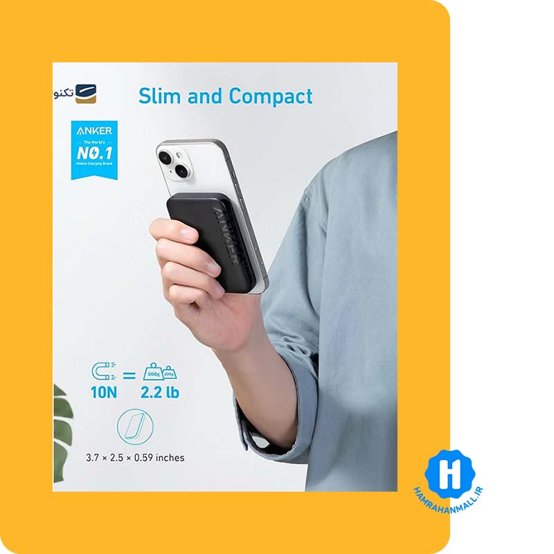 پاوربانک بی سیم انکر A1616H11 مگنتی ظرفیت 5000 میلیآمپر