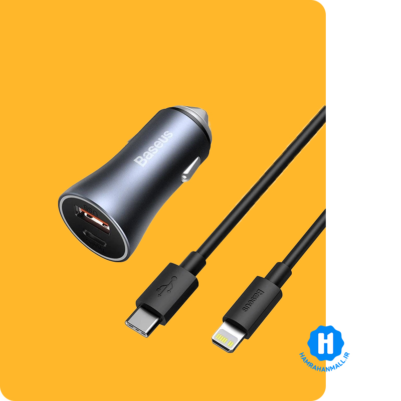 شارژر فندکی باسئوس مدل TZCCJD-B0G به همراه کابل تبدیل لایتنینگ