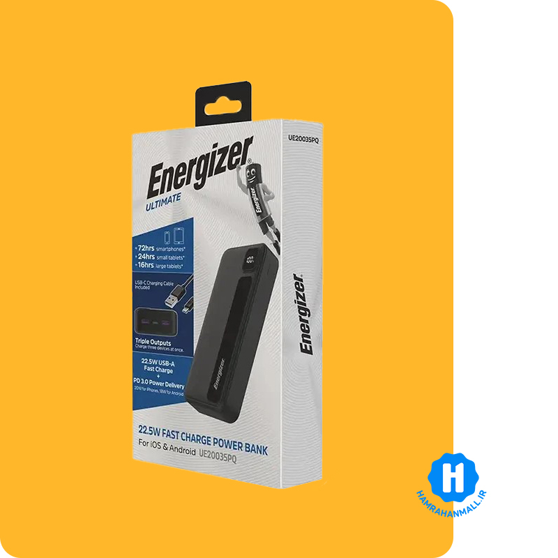 پاوربانک انرجایزر مدل UE20035PQ ظرفیت 20000 میلی آمپرساعت
