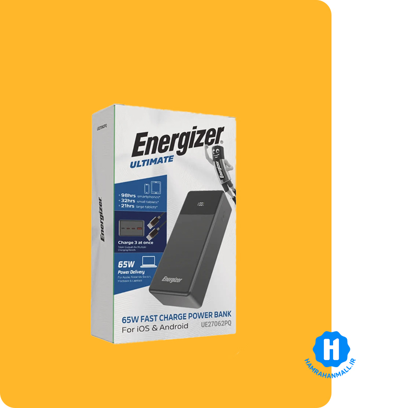 پاوربانک 65 وات انرجایزر مدل UE27062PQ ظرفیت 27000 میلی آمپر ساعت
