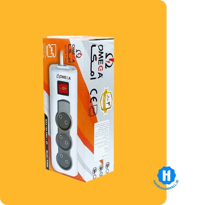رابط 3 خانه ارت دار امگا مدل R3000 با کابل 5 متر