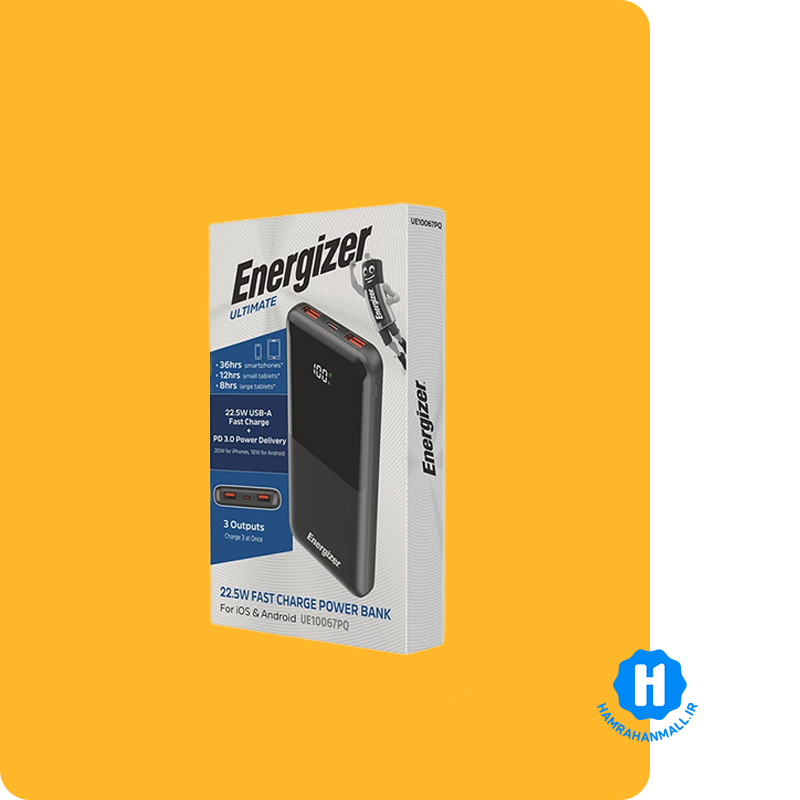 پاوربانک انرجایزر مدل UE10067PQ ظرفیت 10000 میلی آمپرساعت