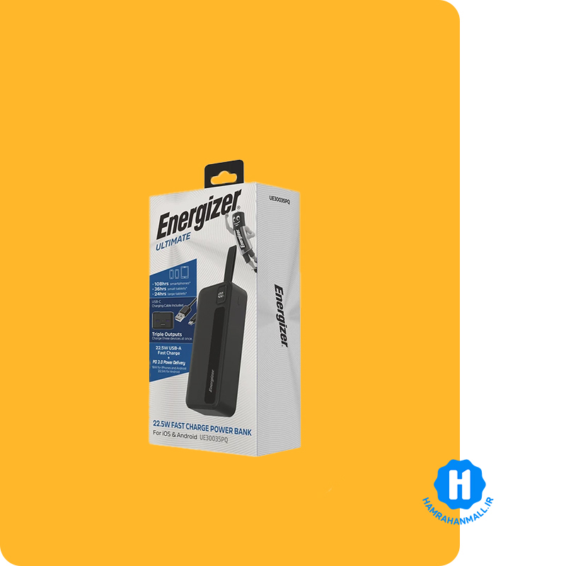 پاوربانک انرجایزر مدل UE30035PQ ظرفیت 30000 میلی آمپرساعت