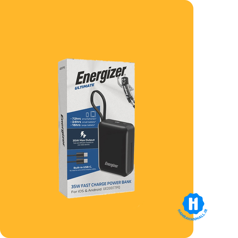 پاوربانک 35 وات انرجایزر مدل UE20077PQ ظرفیت 20000 میلی آمپر ساعت