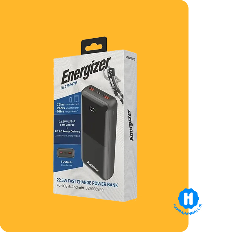پاوربانک انرجایزر مدل UE20069PQ ظرفیت 20000 میلی آمپرساعت