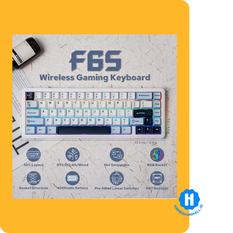 کیبورد گیمینگ سیم دار آئولا مدل AULA F65 Mechanical (رنگ کلید سفید / آبی / مشکی) سوئیچ Green