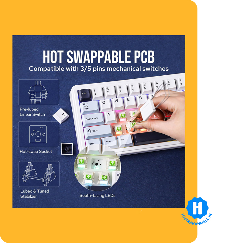 کیبورد گیمینگ سیم دار آئولا مدل AULA F65 Mechanical (رنگ کلید سفید / آبی / مشکی) سوئیچ Green