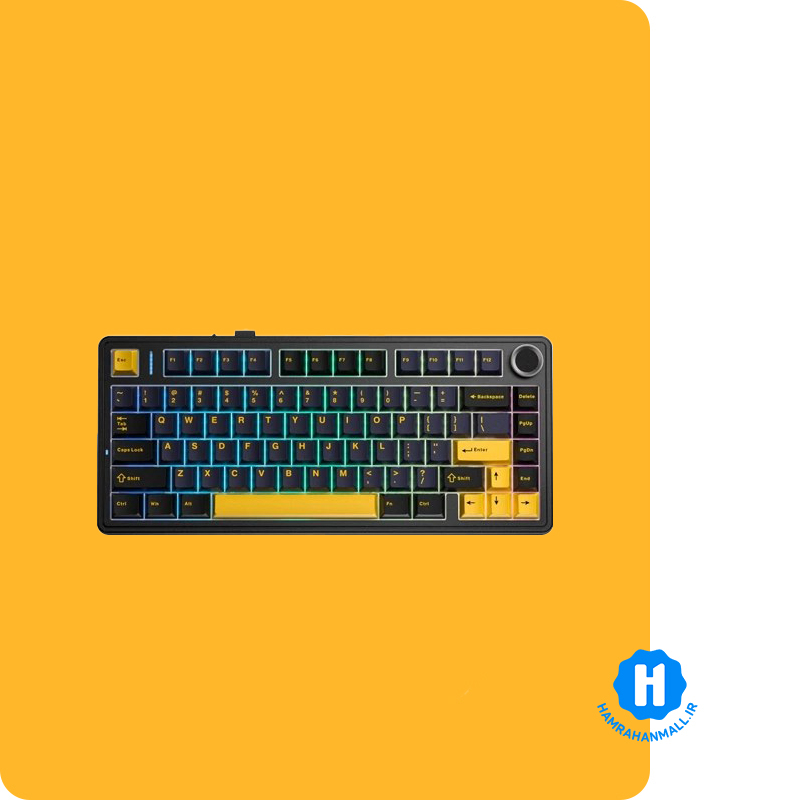کیبورد گیمینگ ، وایرلس و بلوتوثی آئولا مدل AULA F75 Mechanical(رنگ کلید مشکی / سرمه ای / زرد) سوئیچ White