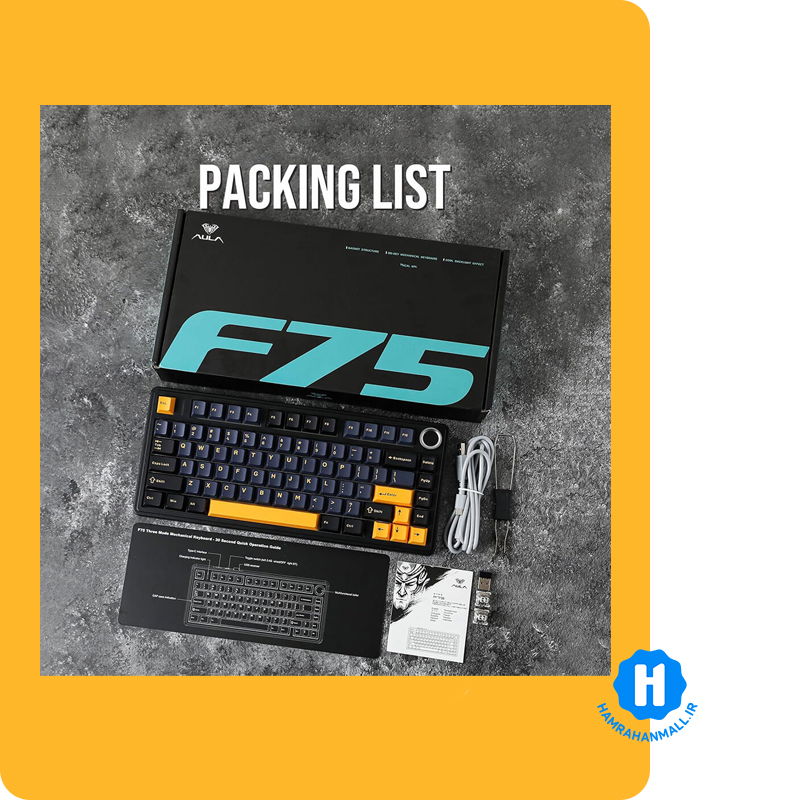 کیبورد گیمینگ ، وایرلس و بلوتوثی آئولا مدل AULA F75 Mechanical(رنگ کلید مشکی / سرمه ای / زرد) سوئیچ White