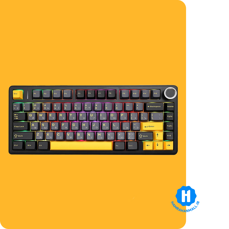 کیبورد گیمینگ ، وایرلس و بلوتوثی آئولا مدل AULA F75 Mechanical(رنگ کلید مشکی / سرمه ای / زرد) سوئیچ White