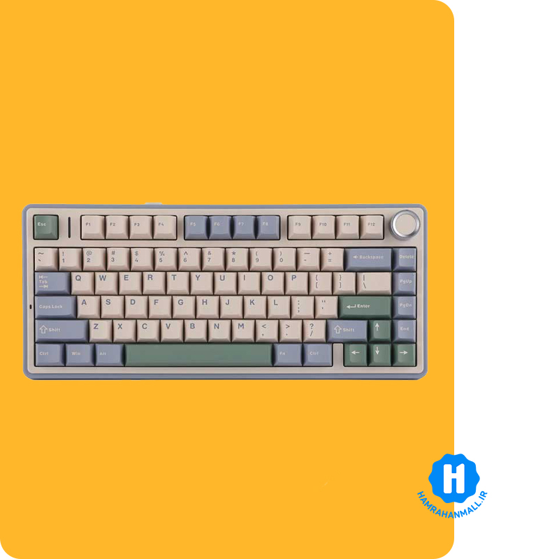 کیبورد گیمینگ سیم دار ، وایرلس و بلوتوثی آئولا مدل AULA F75 (رنگ کلید بژ / آبی / سبز) سوئیچ GREEN