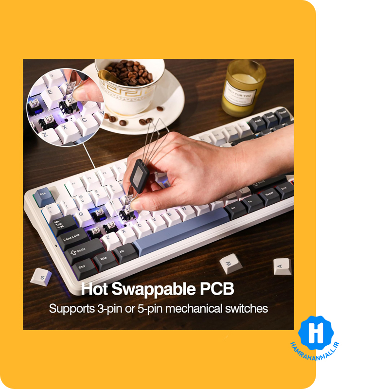 کیبورد گیمینگ سیمدار آئولا مدل AULA F87 (رنگ کلید سفید / مشکی / بنفش) سوئیچ Gray