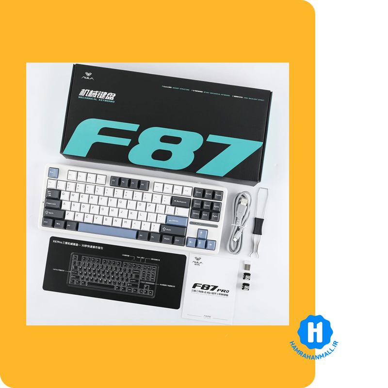 کیبورد گیمینگ سیمدار آئولا مدل AULA F87 (رنگ کلید سفید / مشکی / بنفش) سوئیچ Gray