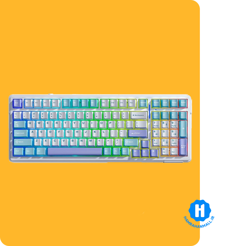 کیبورد گیمینگ سیم دار ، وایرلس و بلوتوثی آئولا مدل AULA F99 (رنگ کلید سفید / آبی /بنفش) سوییچ GRAY