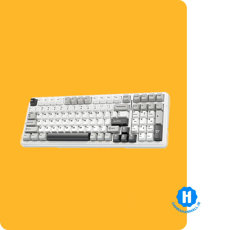 کیبورد گیمینگ سیم دار ، وایرلس و بلوتوثی آئولا مدل AULA F99 (رنگ کلید سفید / طوسی / مشکی ) سوئیچ Yelow