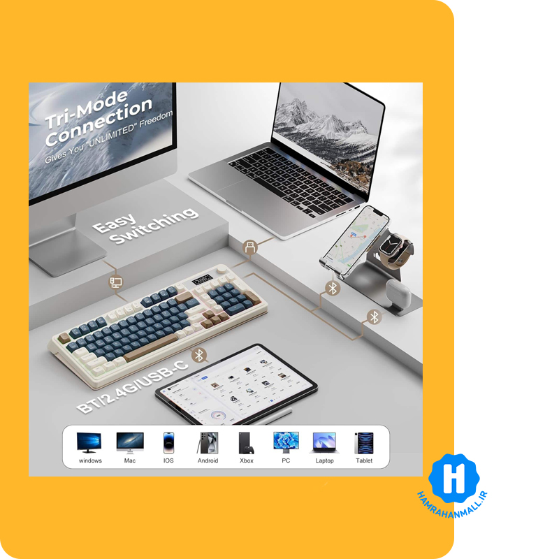 کیبورد گیمینگ سیم دار ، وایرلس و بلوتوثی آئولا مدل AULA S99 Pro (رنگ کلید کرم / سبز / سبز روشن) membrane