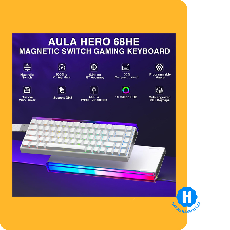 کیبورد Aula مدل Win 68 HE Hero (رنگ کلید سفید) سوئیچ White