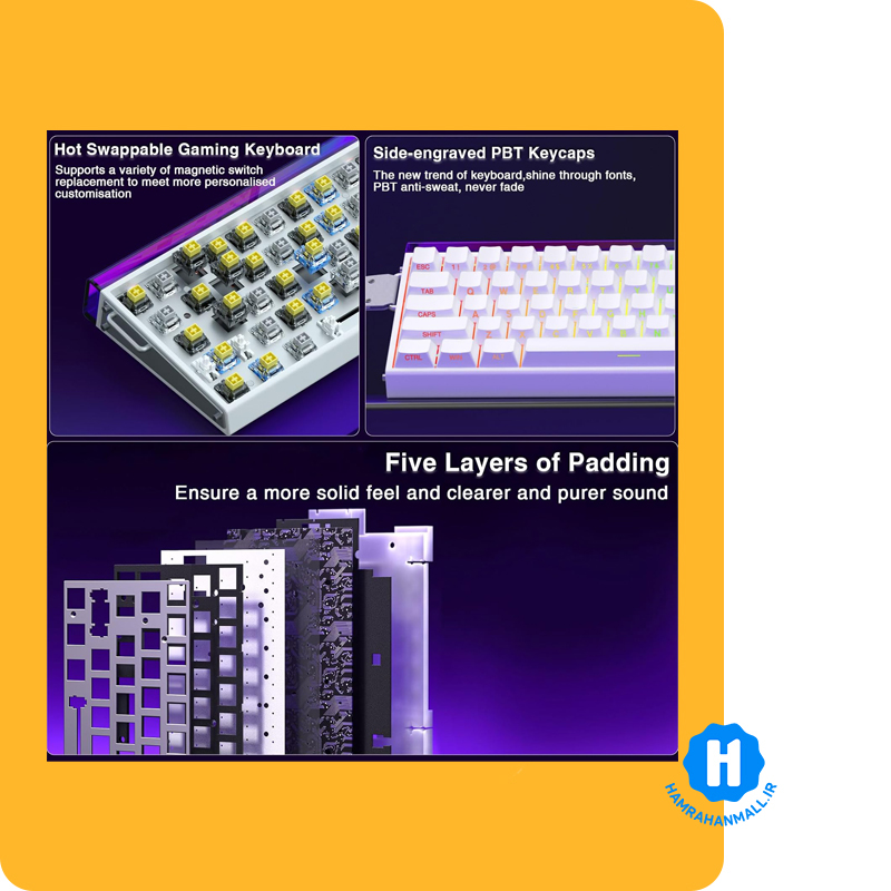 کیبورد Aula مدل Win 68 HE Hero (رنگ کلید سفید) سوئیچ White