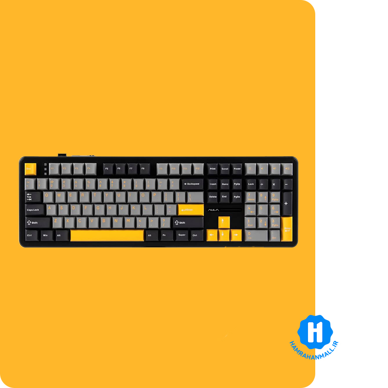 کیبورد گیمینگ مکانیکال AULA F108 ( رنگ کلید خاکستری تیره و روشن / زرد ) سوییچ purpl