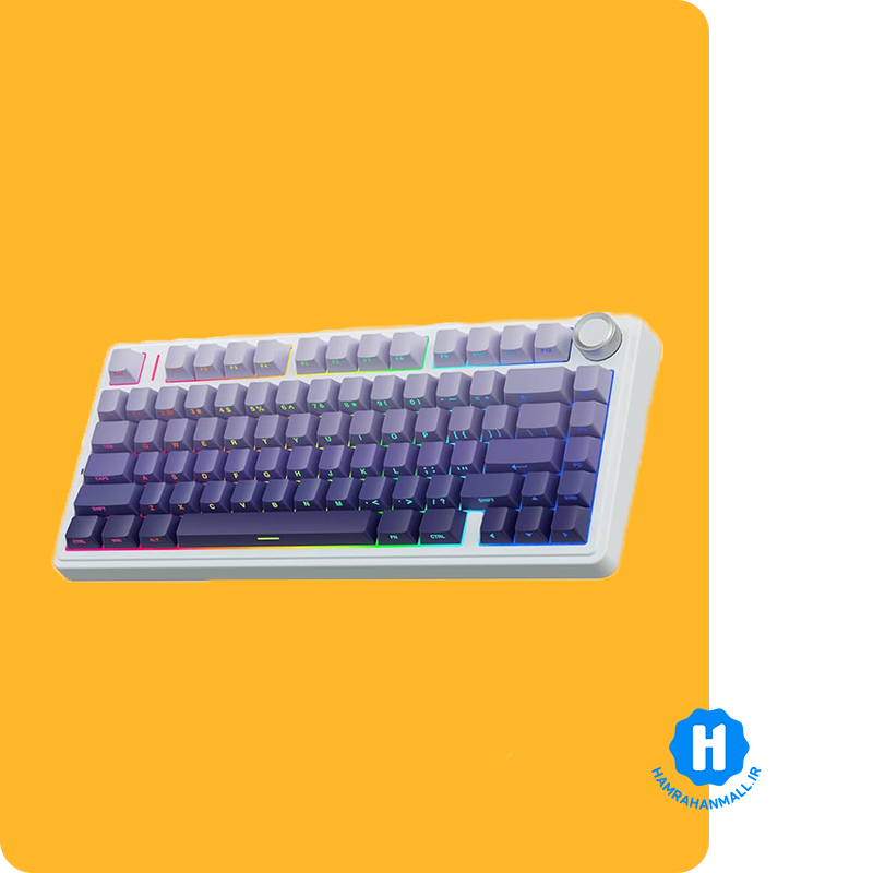 کیبورد گیمینگ آئولا سیم دار ، وایرلس و بلوتوثی مدل AULA F75 (رنگ کلید سفید / بنفش) سوئیچ White