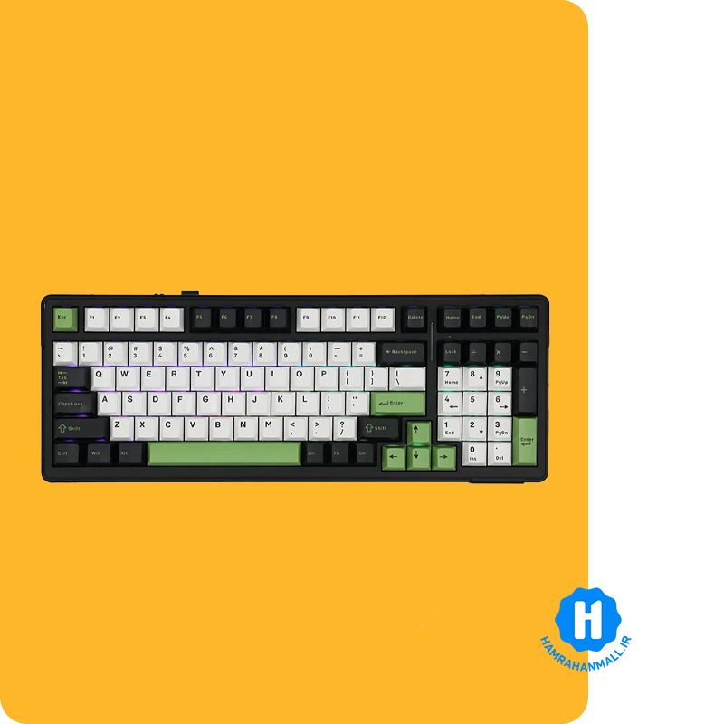 کیبورد گیمینگ، وایرلس و بلوتوثی آئولا مدل AULA F99 (رنگ کلید مشکی / سفید / سبز ) سوئیچ GRAY