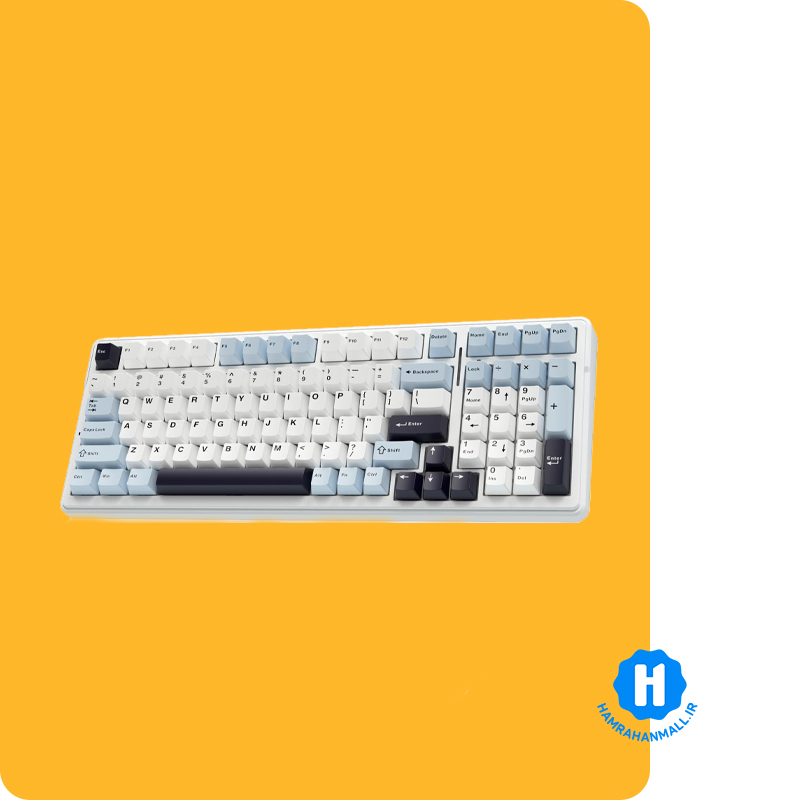 کیبورد گیمینگ سیم دار ، وایرلس و بلوتوثی آئولا مدل AULA F99 (رنگ کلید سفید / آبی / مشکی) سوئیچ Green