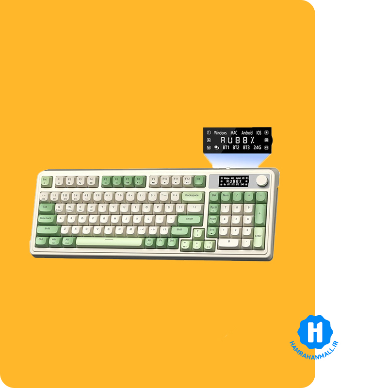 کیبورد گیمینگ سیم دار ، وایرلس و بلوتوثی آئولا مدل AULA S99 Pro (رنگ کلید کرم / سبز / سبز روشن) membrane
