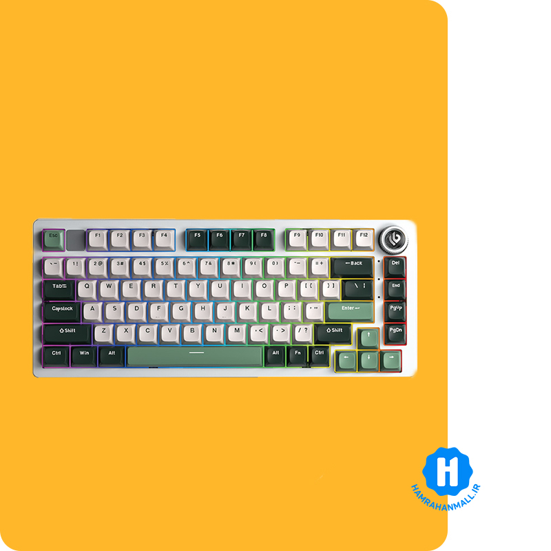 کیبورد مکانیکال سیم دار ، وایرلس و بلوتوثی LEOBOG Hi75C Pro (رنگ کلید سفید / سبز) سوئیچ Turquoise