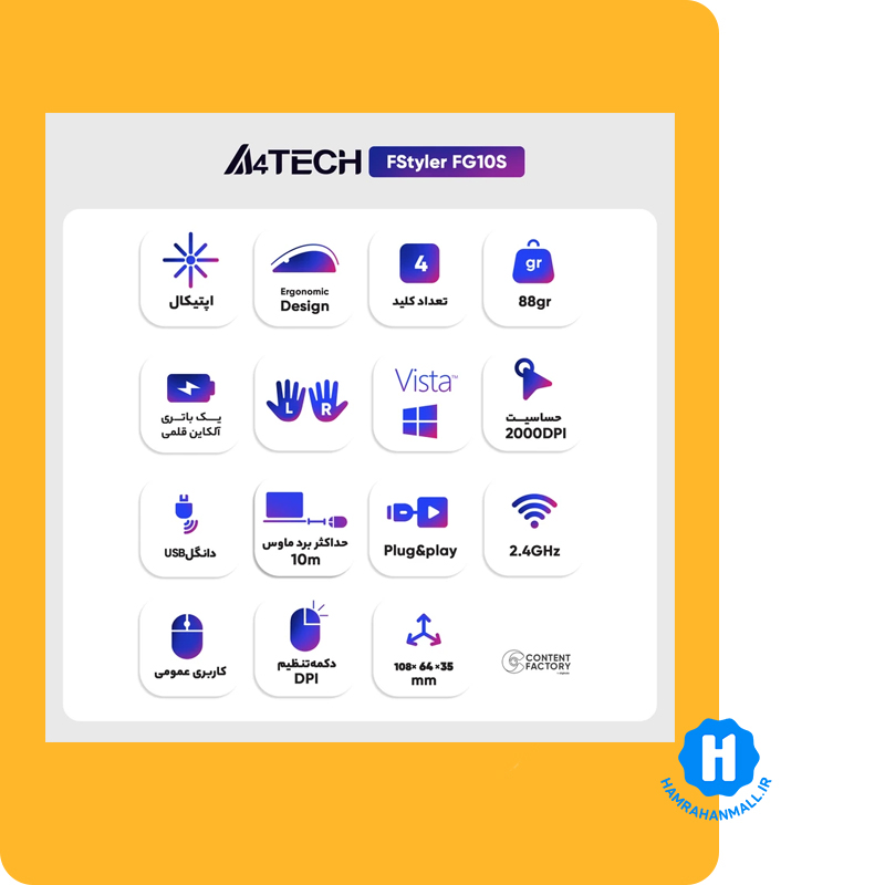 ماوس بی سیم ای فورتک مدل FStyler FG10